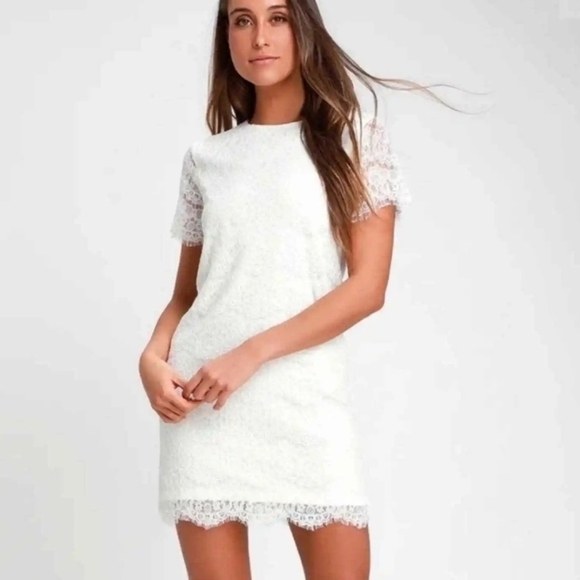 Lulu’s Take Me to Brunch Dress Lace Shift Scalloped Dress Medium - Picture 1 of 13